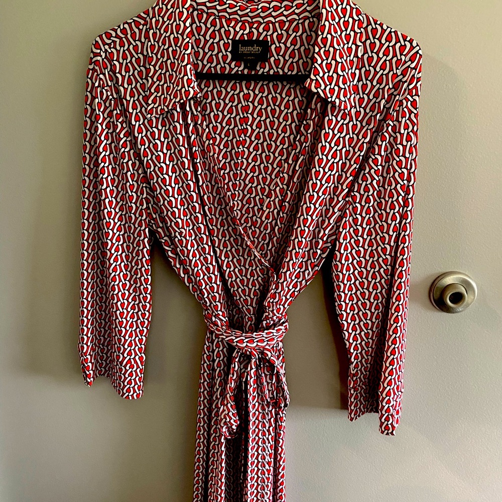Laundry by Design Red and White Geometric Wrap Dress